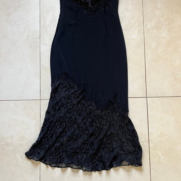 Cache Black Lace Beaded Crisscross Back Evening Formal Mermaid Dress Size 2 - Picture 8 of 15